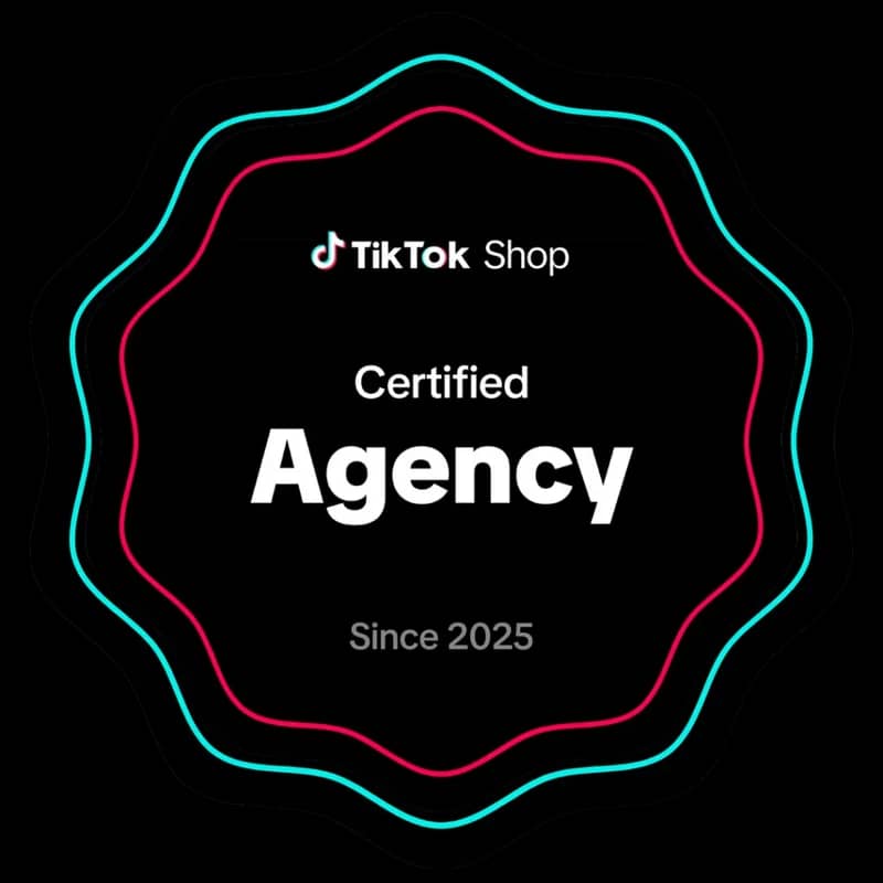 TikTok Shop Certified Agency badge, since 2025